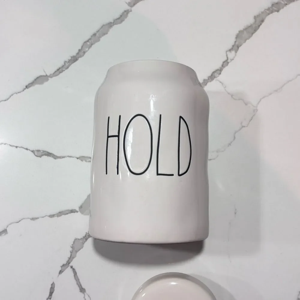 Rae Dunn Collection | White ‘HOLD’ Jar Canister Container with Lid
